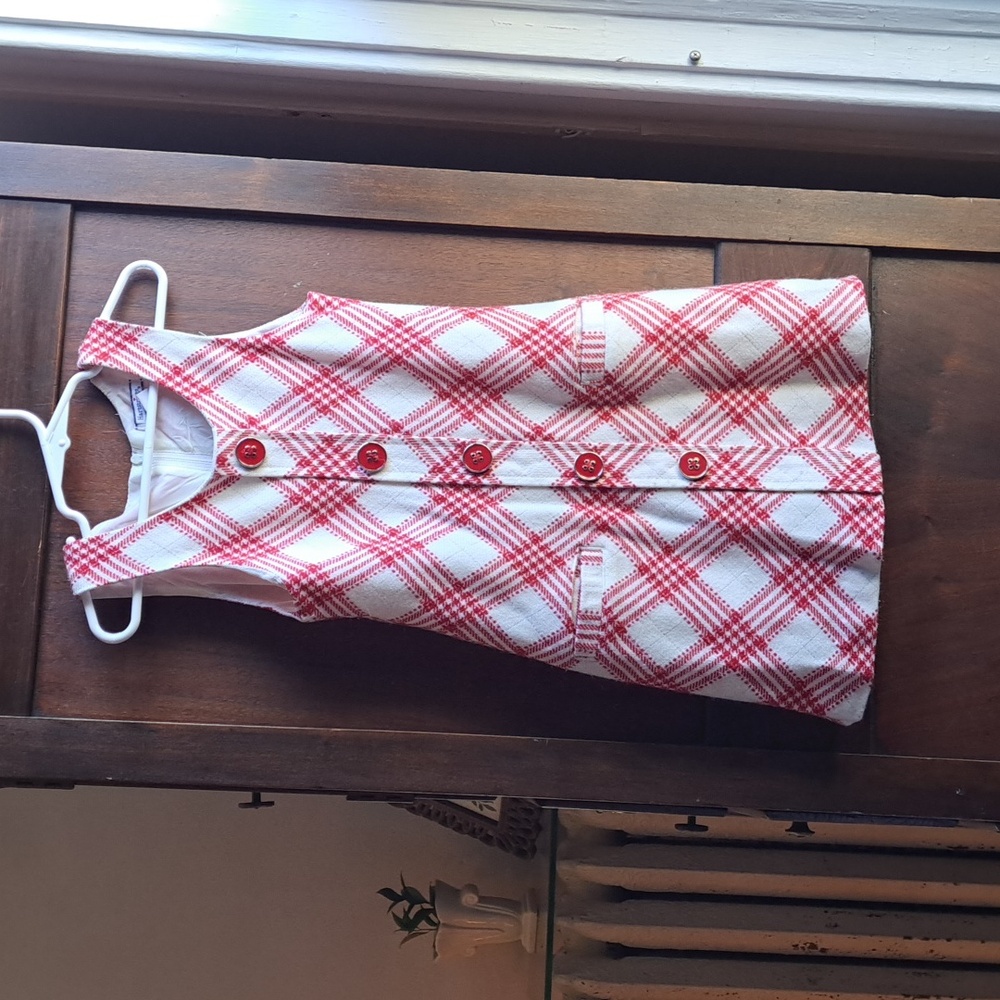 Hartstrings girls size 5 red and white striped plaid retro jumper